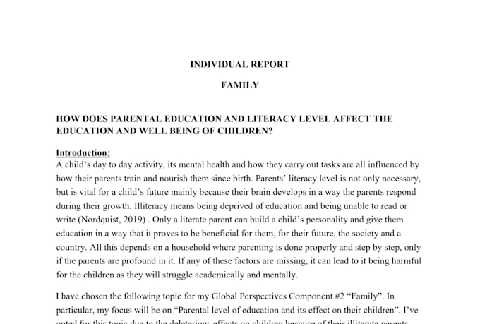 write global perspective o level individual report and reflective paper